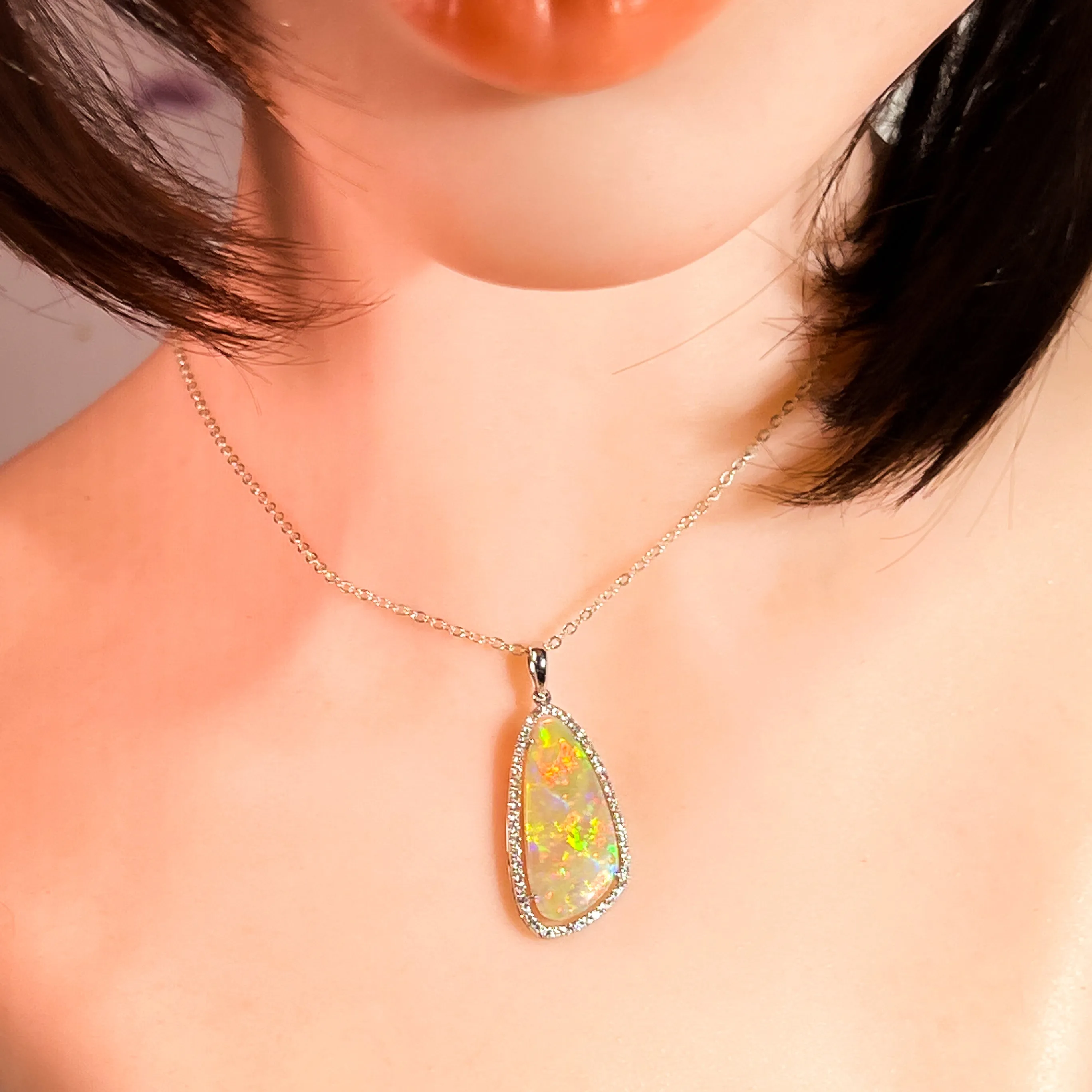14kt White Gold Crystal Opal 5.22ct and White Sapphire 0.35ct