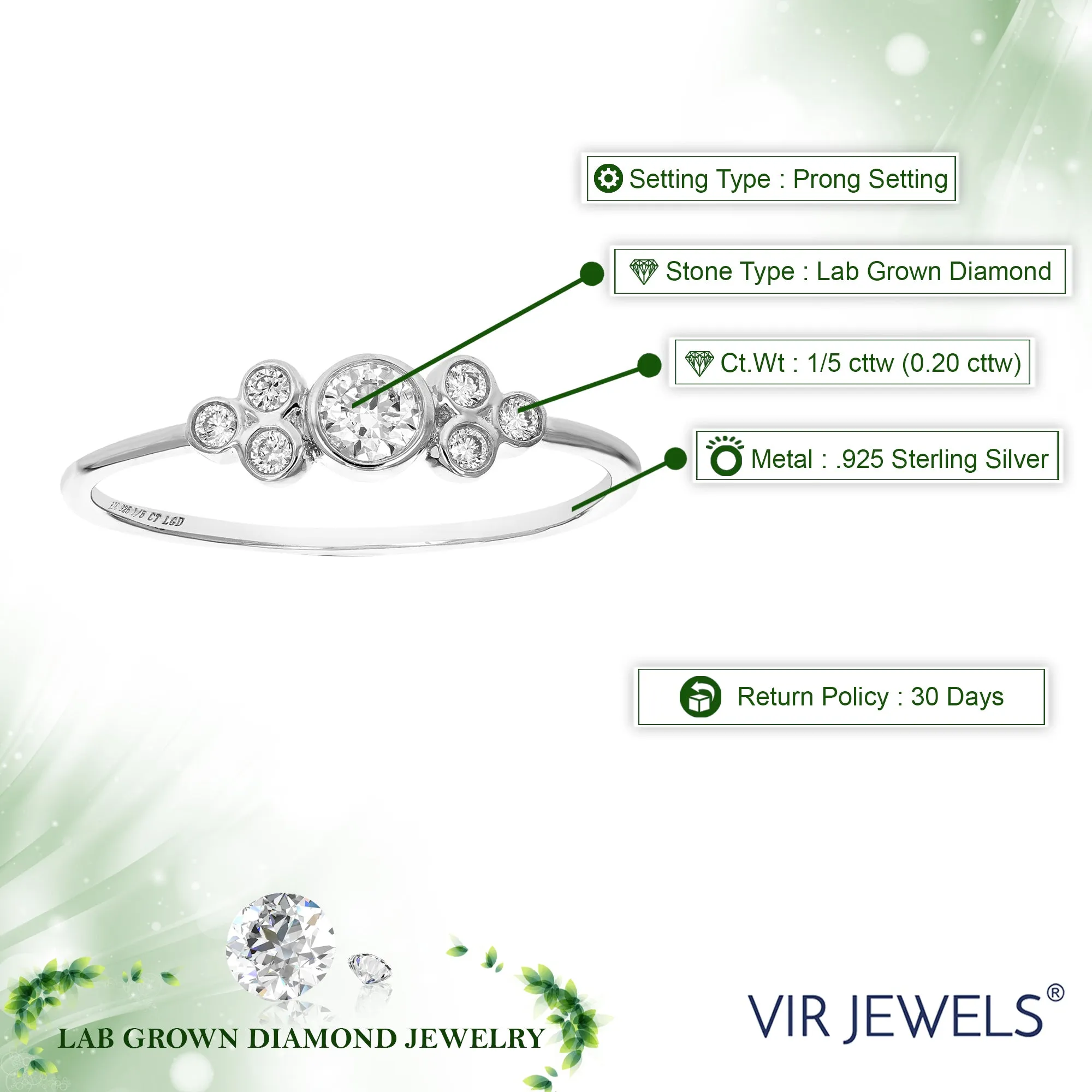 1/5 cttw Lab Grown Diamond Bezel Engagement Ring in Sterling Silver