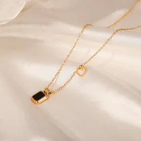 18K gold classic fashionable square plate inlaid gemstone design versatile necklace