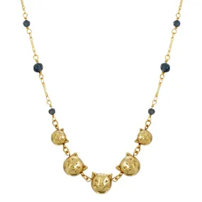 1928 Jewelry&reg; 14K Gold Dipped Cat Faces With Blue Beaded Chain Necklace 16In Adj.