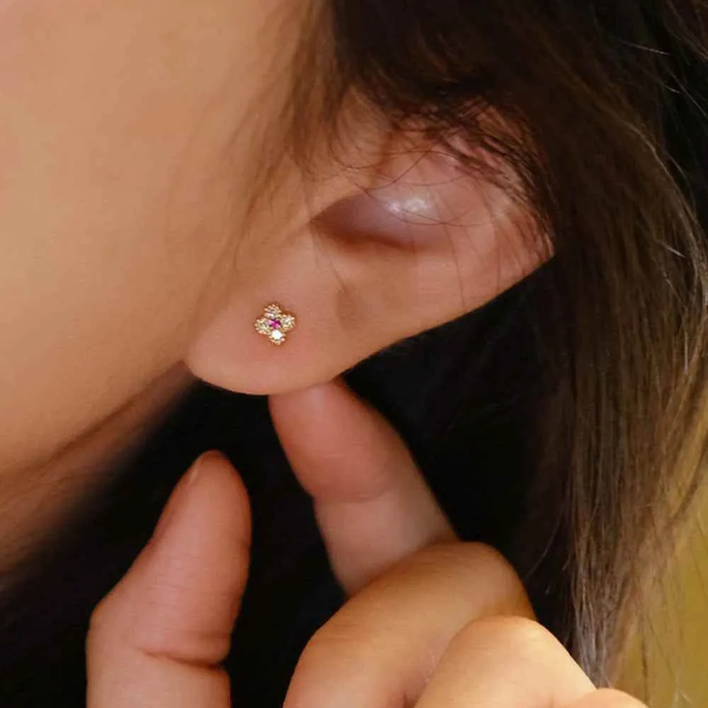 925 Sterling Silver Stud Earrings Charm Jewelry - Mini Cute Flower - Xm333