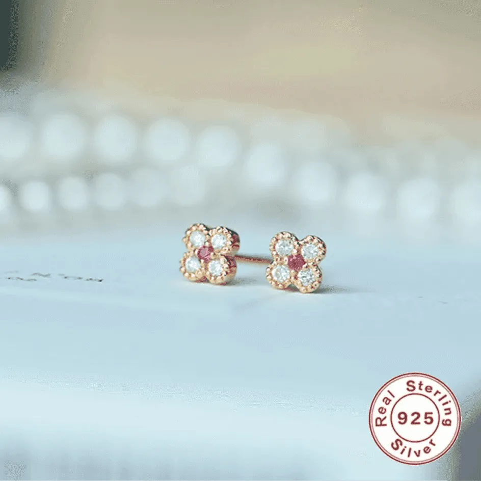 925 Sterling Silver Stud Earrings Charm Jewelry - Mini Cute Flower - Xm333