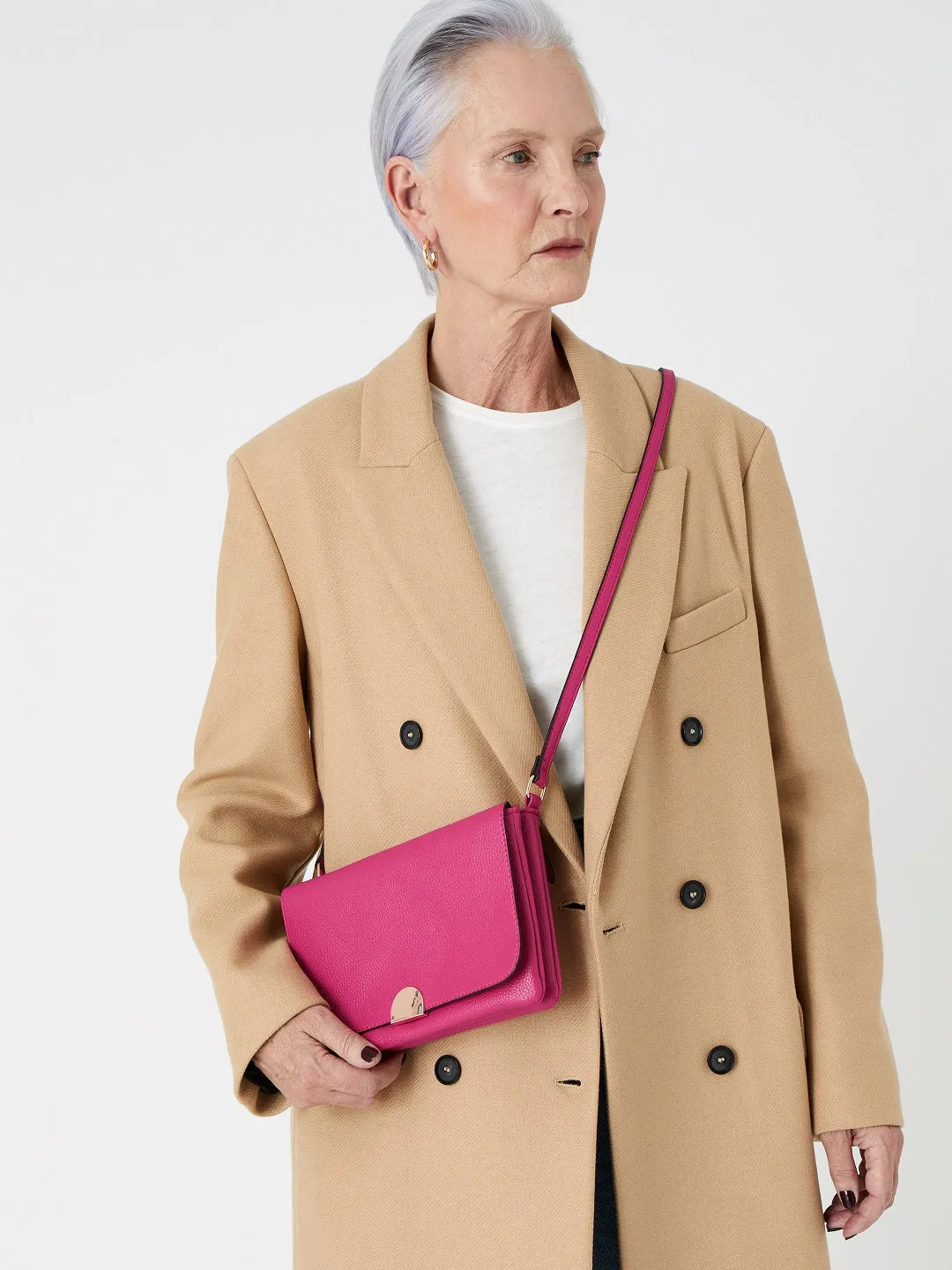 Accessorize London women's Faux Leather Pink Callie Sling bag