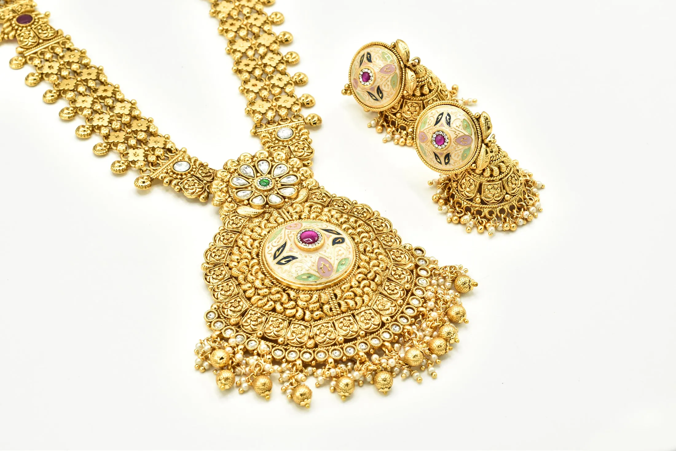 Amba Gold Meenakari Long Necklace Set