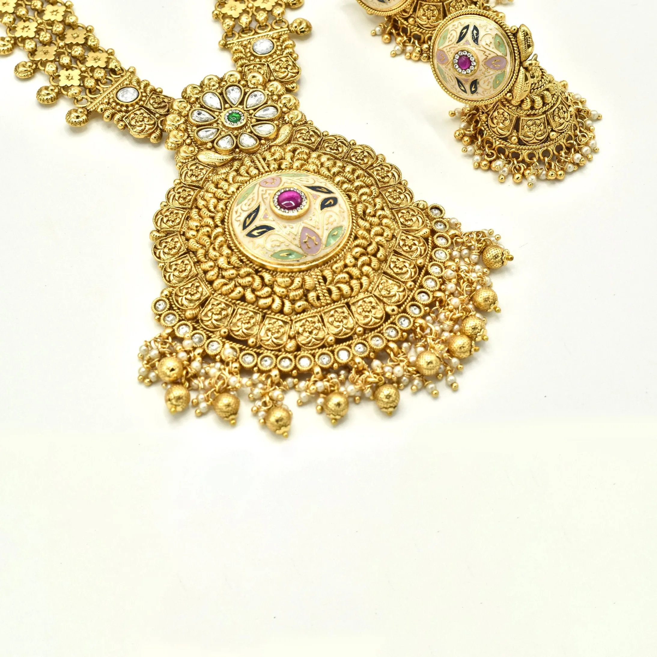 Amba Gold Meenakari Long Necklace Set
