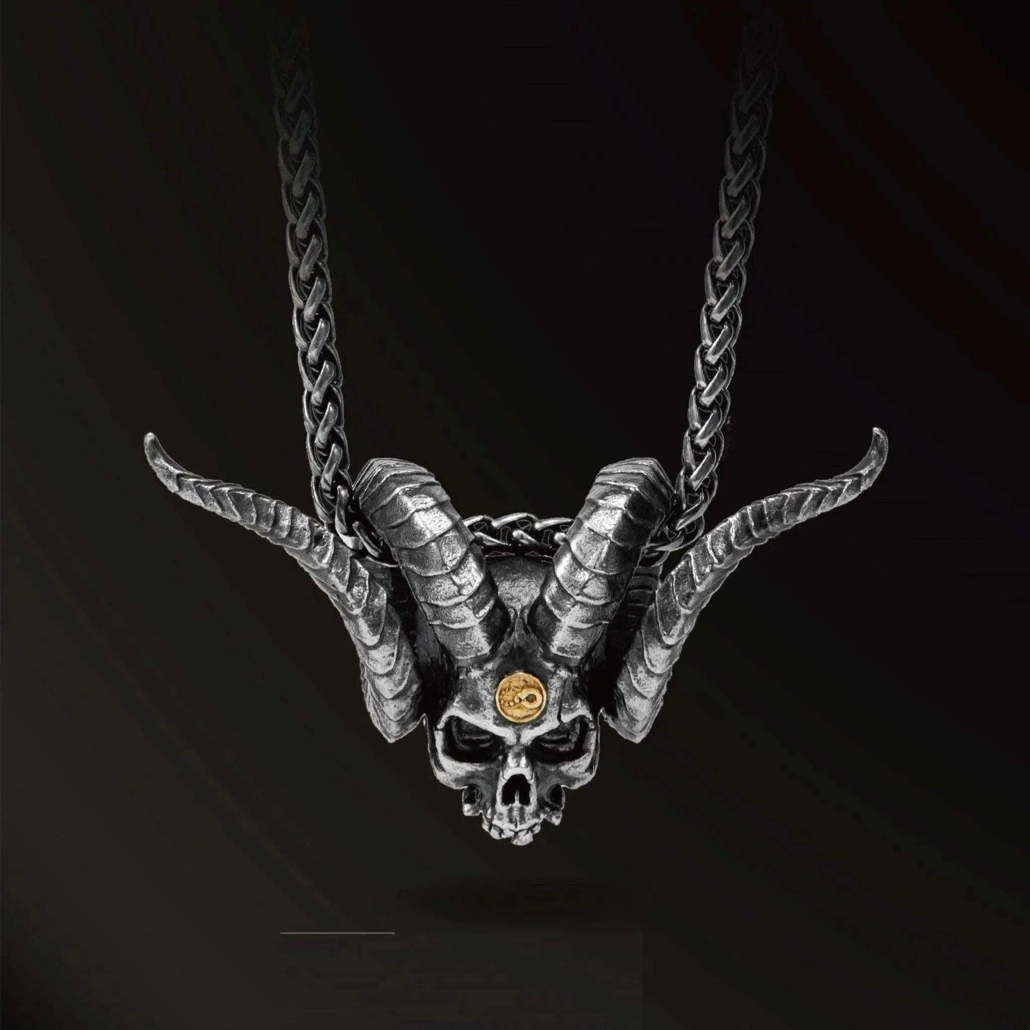 Antique 925 Silver Punk Necklace with 18k Gold Inlay
