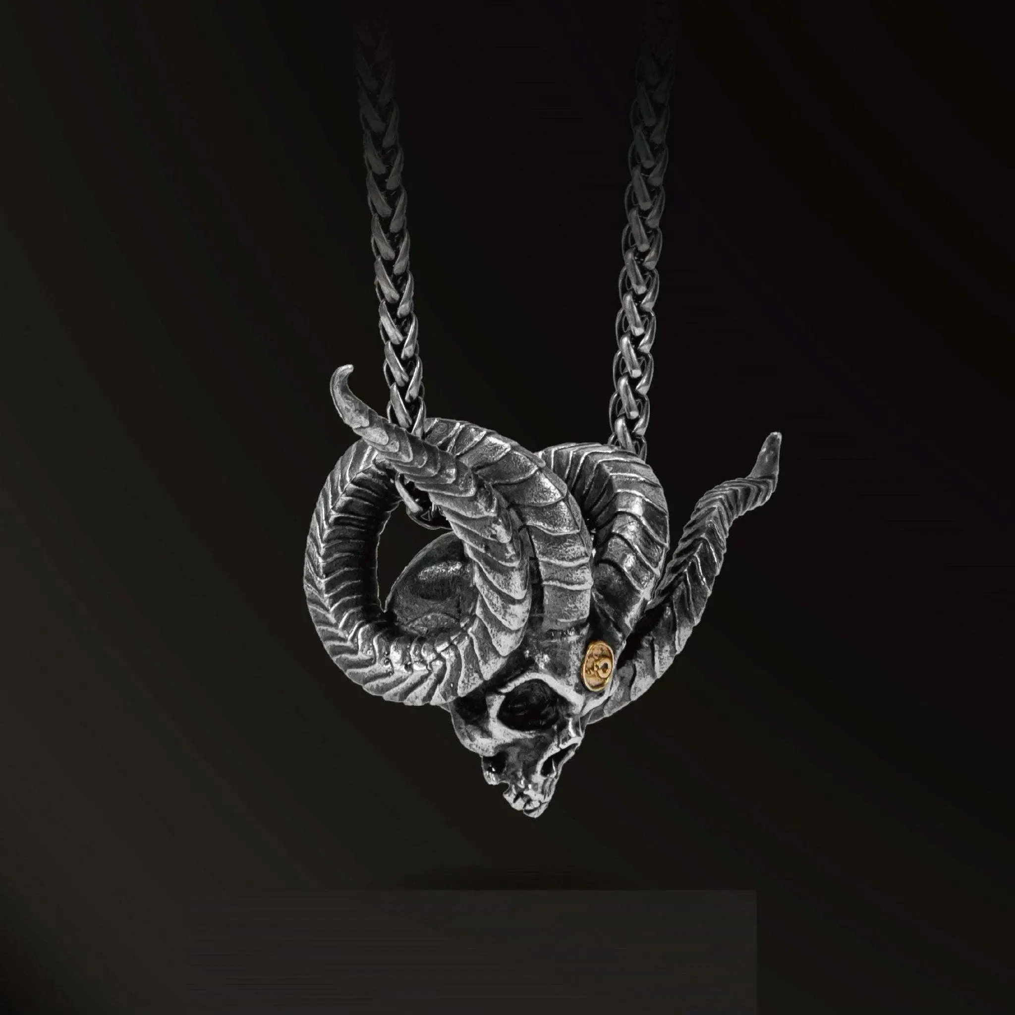 Antique 925 Silver Punk Necklace with 18k Gold Inlay