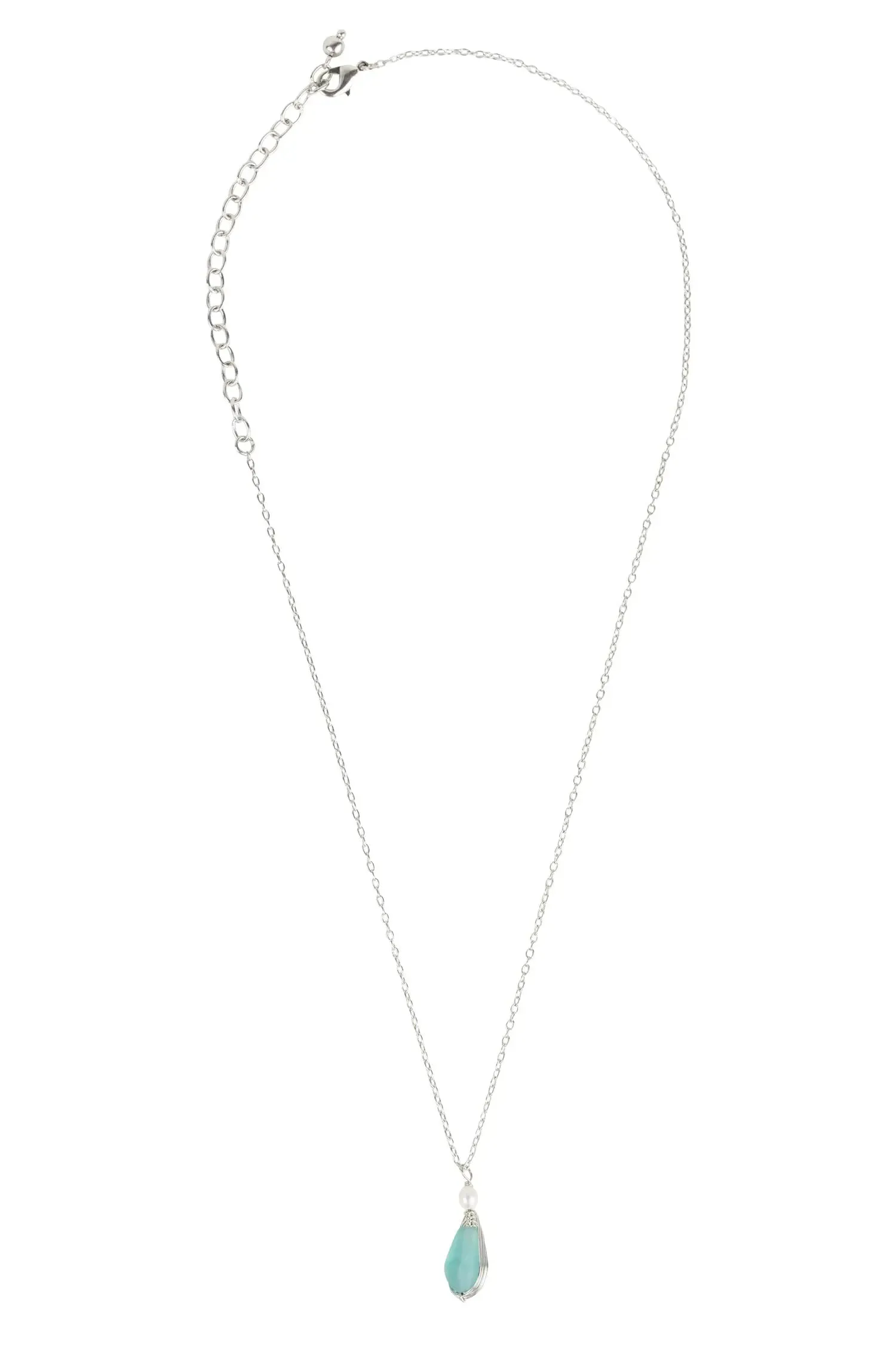 Aqua Pearl Silver Pendant Necklace