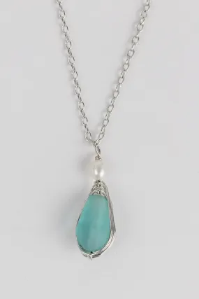 Aqua Pearl Silver Pendant Necklace