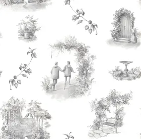 Aquitaine Toile Cotton Curtain Fabric - Grey