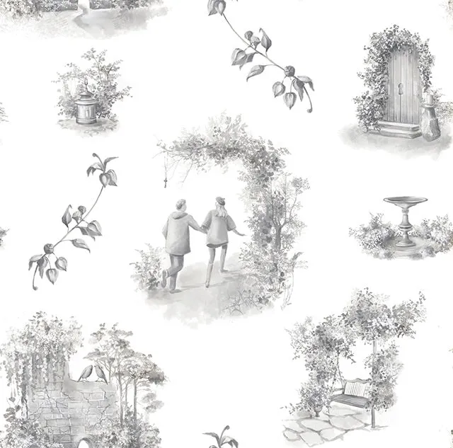 Aquitaine Toile Cotton Curtain Fabric - Grey