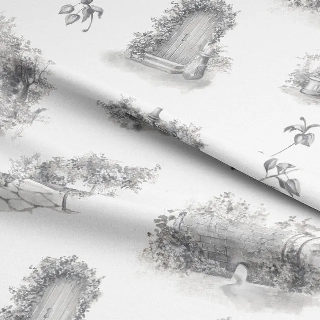 Aquitaine Toile Cotton Curtain Fabric - Grey