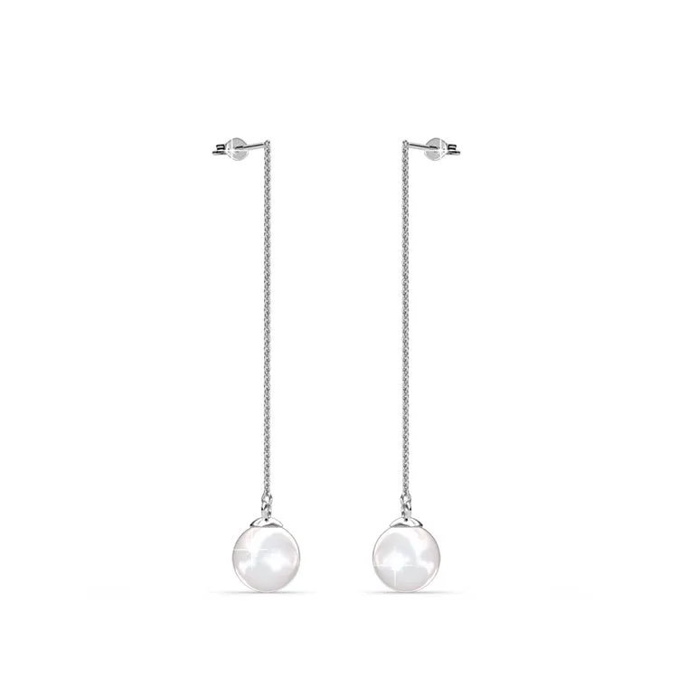 Aspen 18k White Gold Plated Pearl Dangle Earrings with Freshwater Pearl and Swarovski Crystals