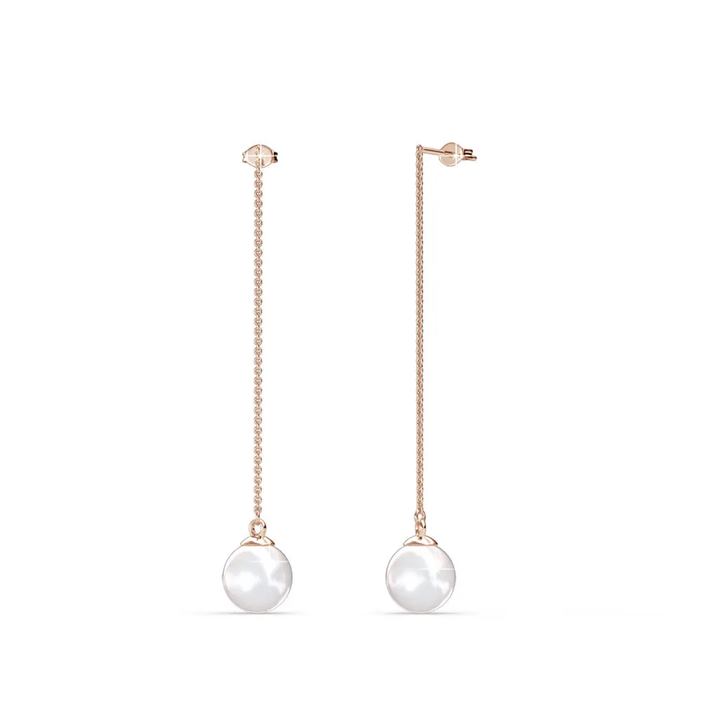 Aspen 18k White Gold Plated Pearl Dangle Earrings with Freshwater Pearl and Swarovski Crystals