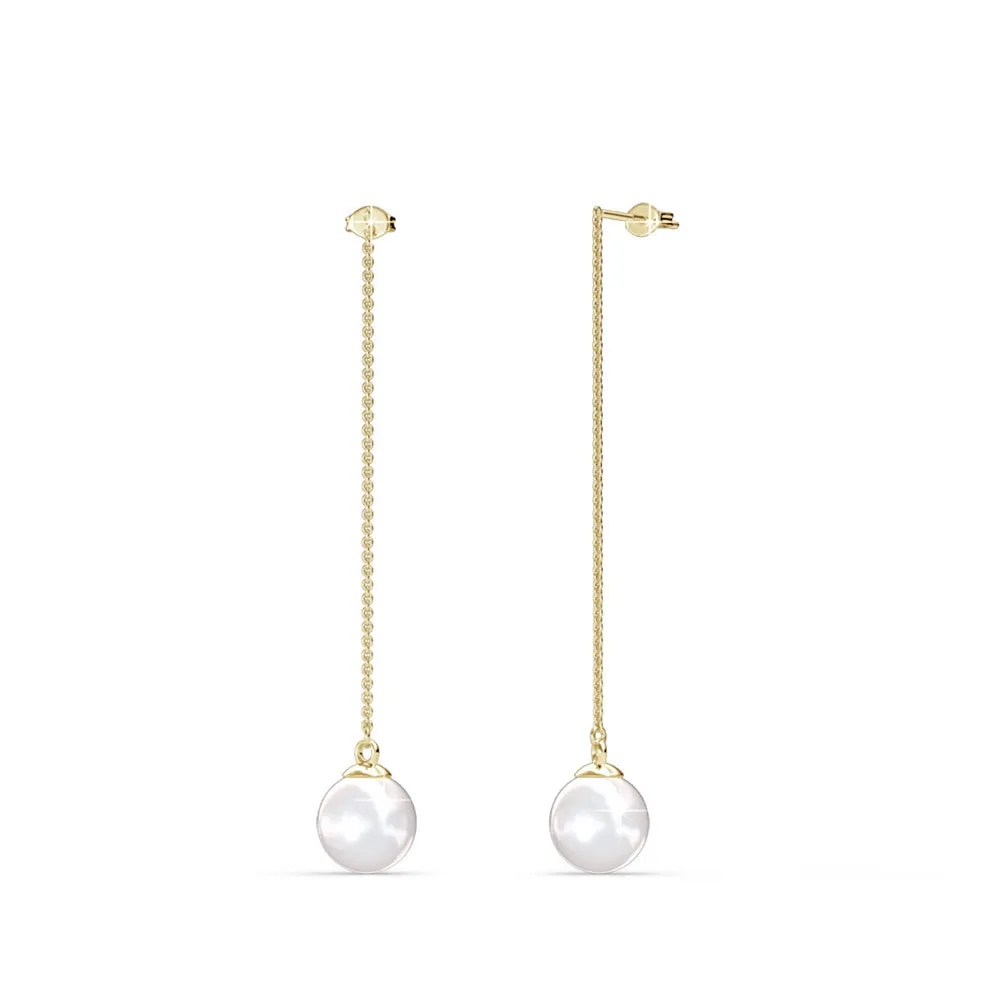 Aspen 18k White Gold Plated Pearl Dangle Earrings with Freshwater Pearl and Swarovski Crystals