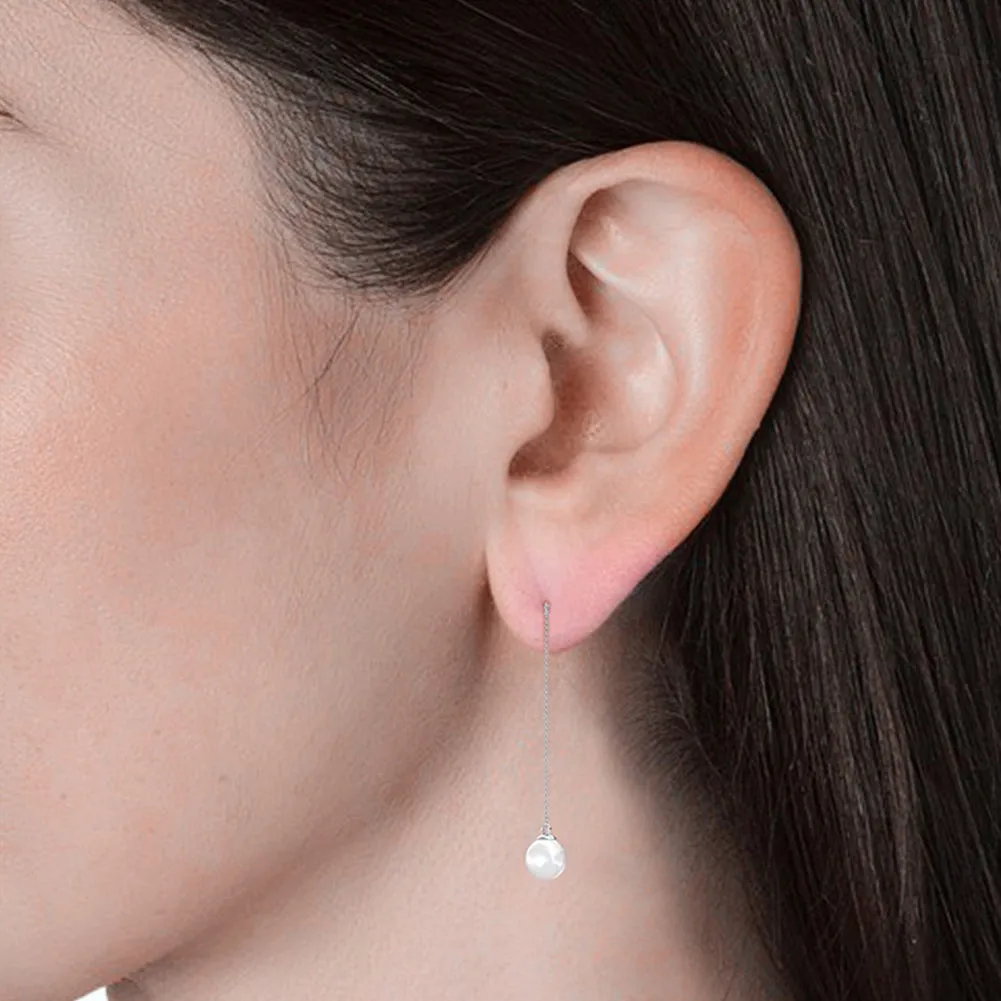 Aspen 18k White Gold Plated Pearl Dangle Earrings with Freshwater Pearl and Swarovski Crystals