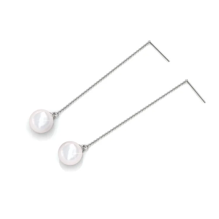Aspen 18k White Gold Plated Pearl Dangle Earrings with Freshwater Pearl and Swarovski Crystals