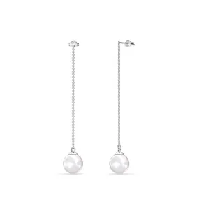 Aspen 18k White Gold Plated Pearl Dangle Earrings with Freshwater Pearl and Swarovski Crystals