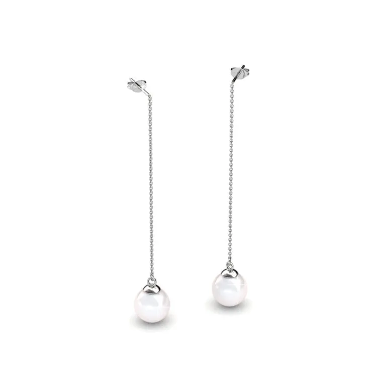 Aspen 18k White Gold Plated Pearl Dangle Earrings with Freshwater Pearl and Swarovski Crystals
