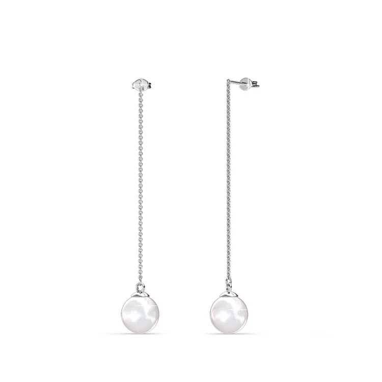 Aspen 18k White Gold Plated Pearl Dangle Earrings with Freshwater Pearl and Swarovski Crystals