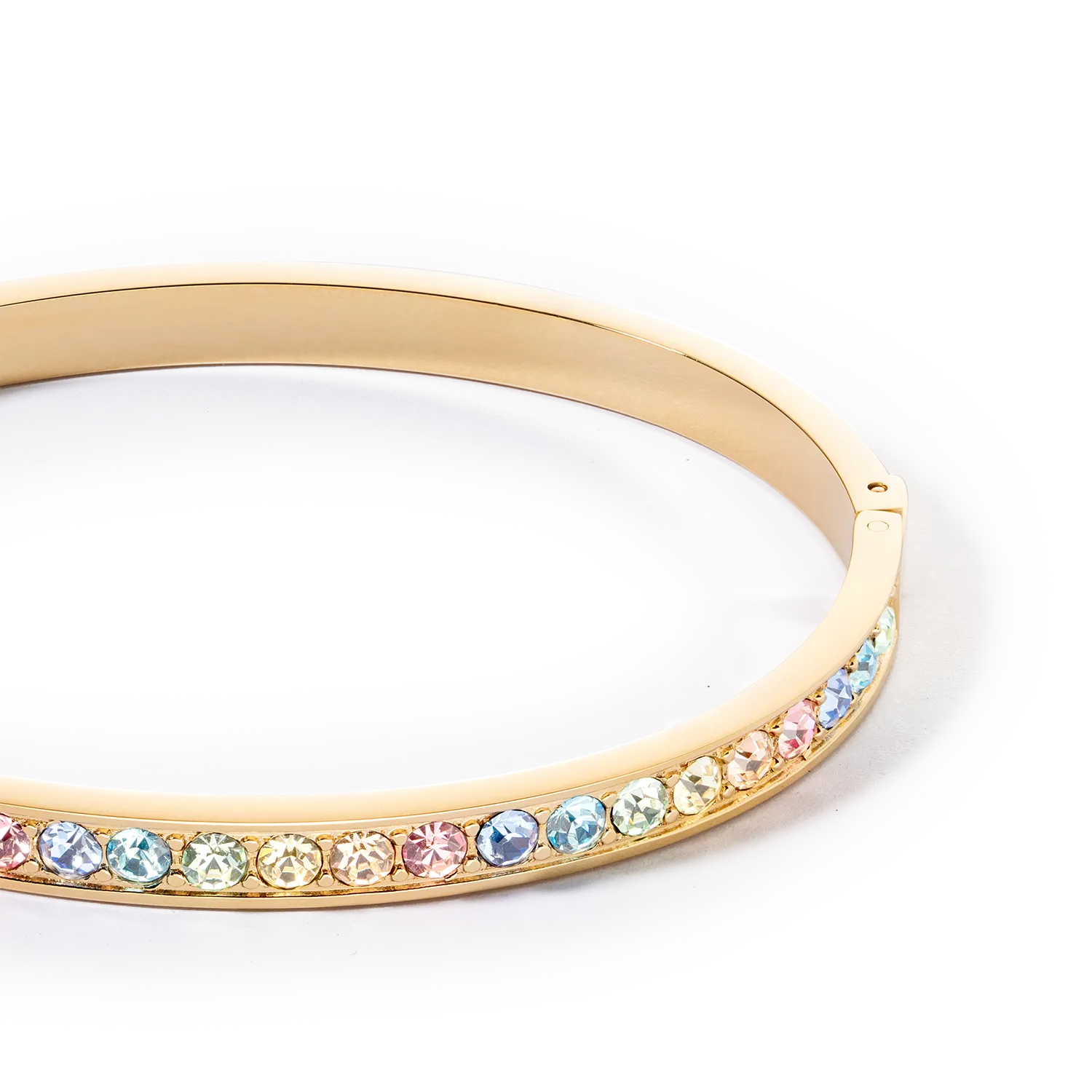 Bangle stainless steel & crystals gold multi pastel (size 19 cm)