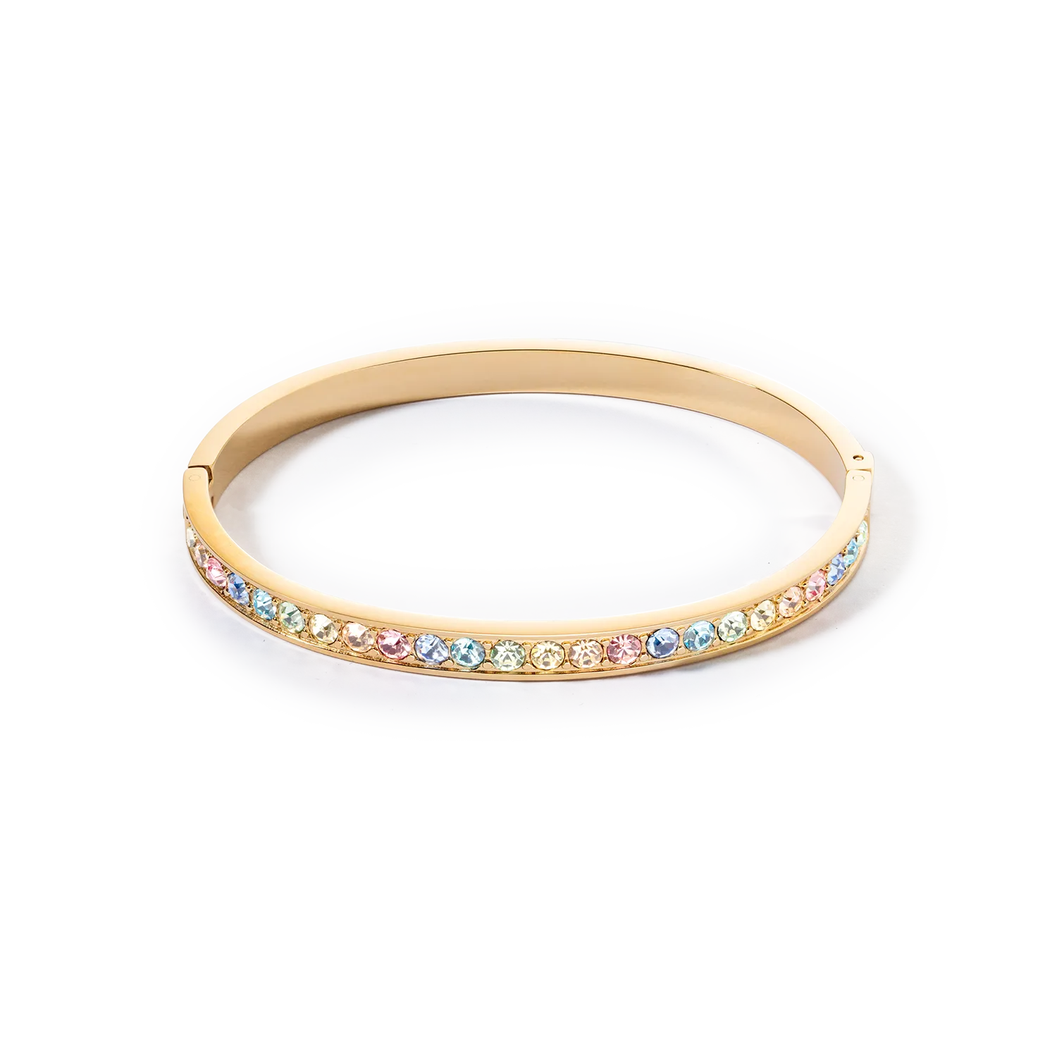 Bangle stainless steel & crystals gold multi pastel (size 19 cm)