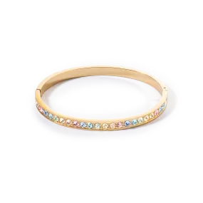 Bangle stainless steel & crystals gold multi pastel (size 19 cm)