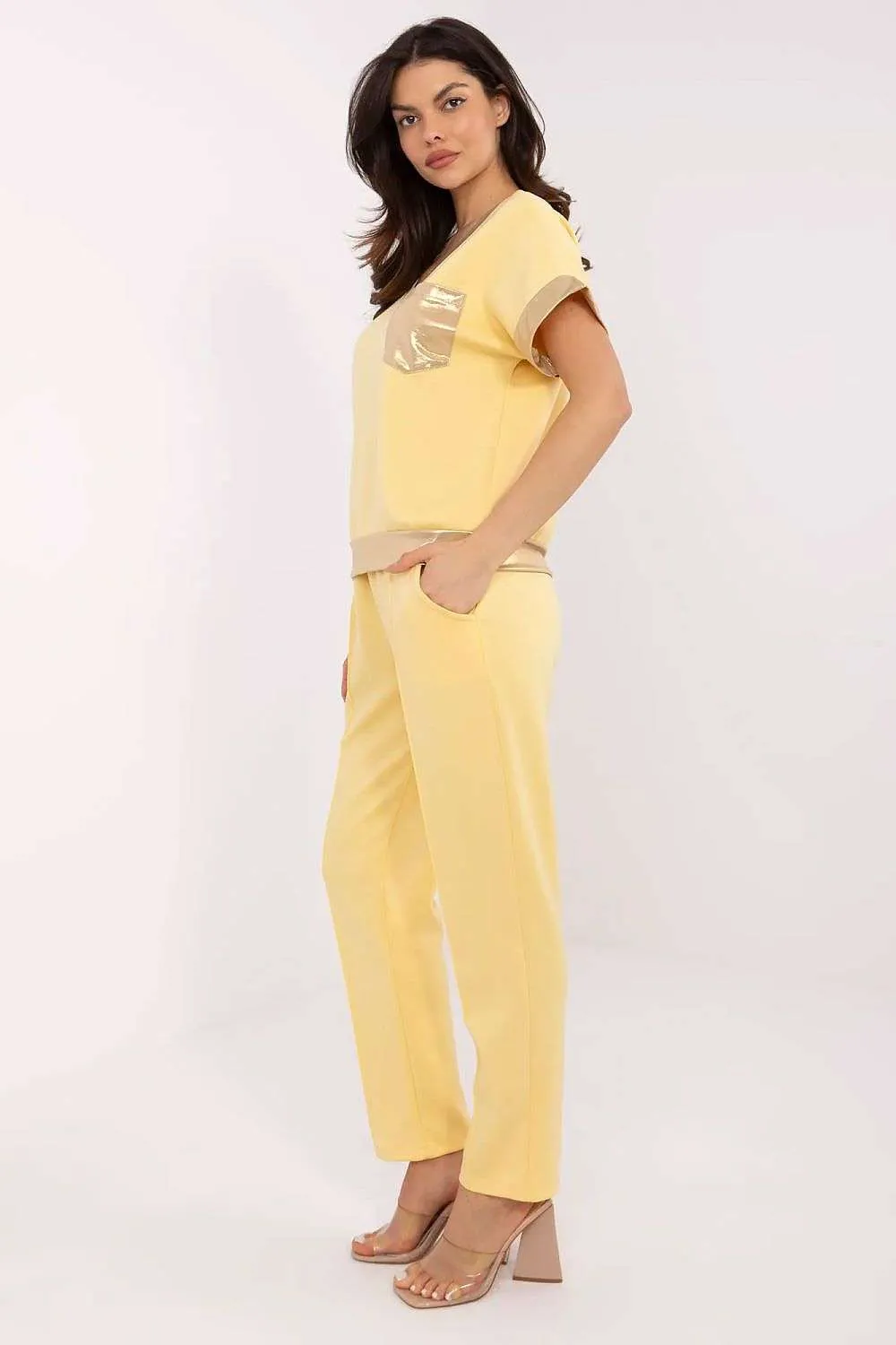 Beige Co-ord Set with Gold Detailing