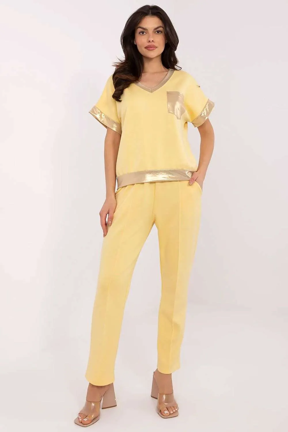 Beige Co-ord Set with Gold Detailing