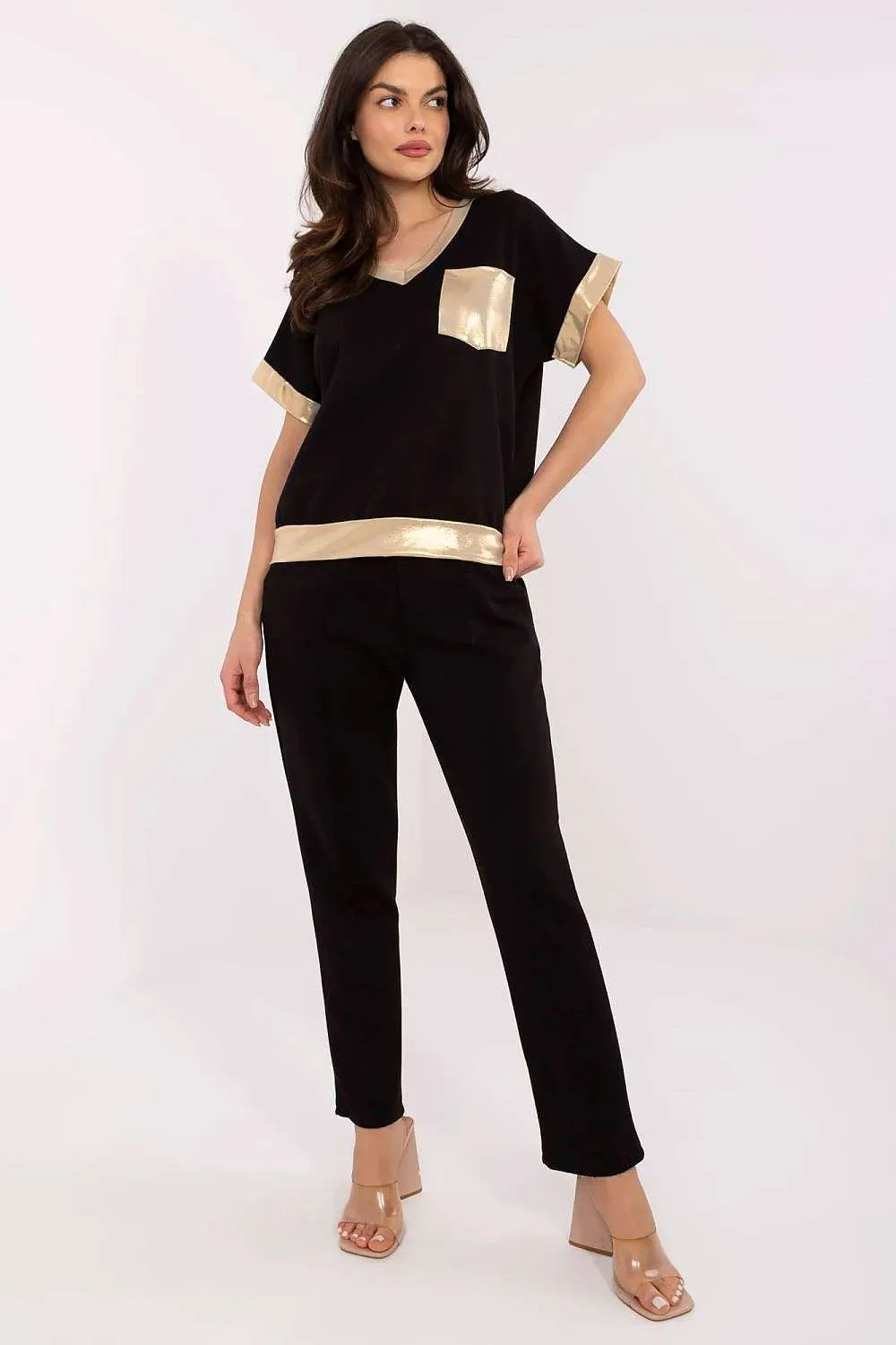 Beige Co-ord Set with Gold Detailing