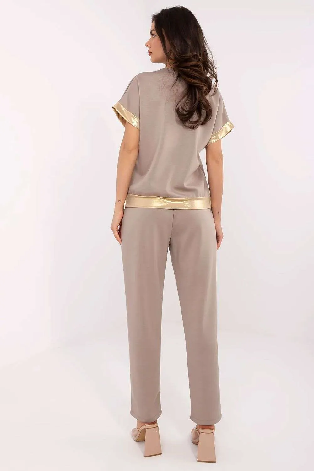 Beige Co-ord Set with Gold Detailing