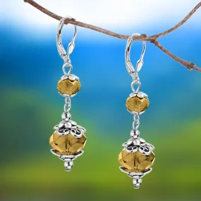 BESHEEK Silvertone Stainless Steel Topaz Crystal Leverback Dangle Earrings | Handmade Hypoallergenic Boho Beach Gala Wedding Style Fashion Earrings