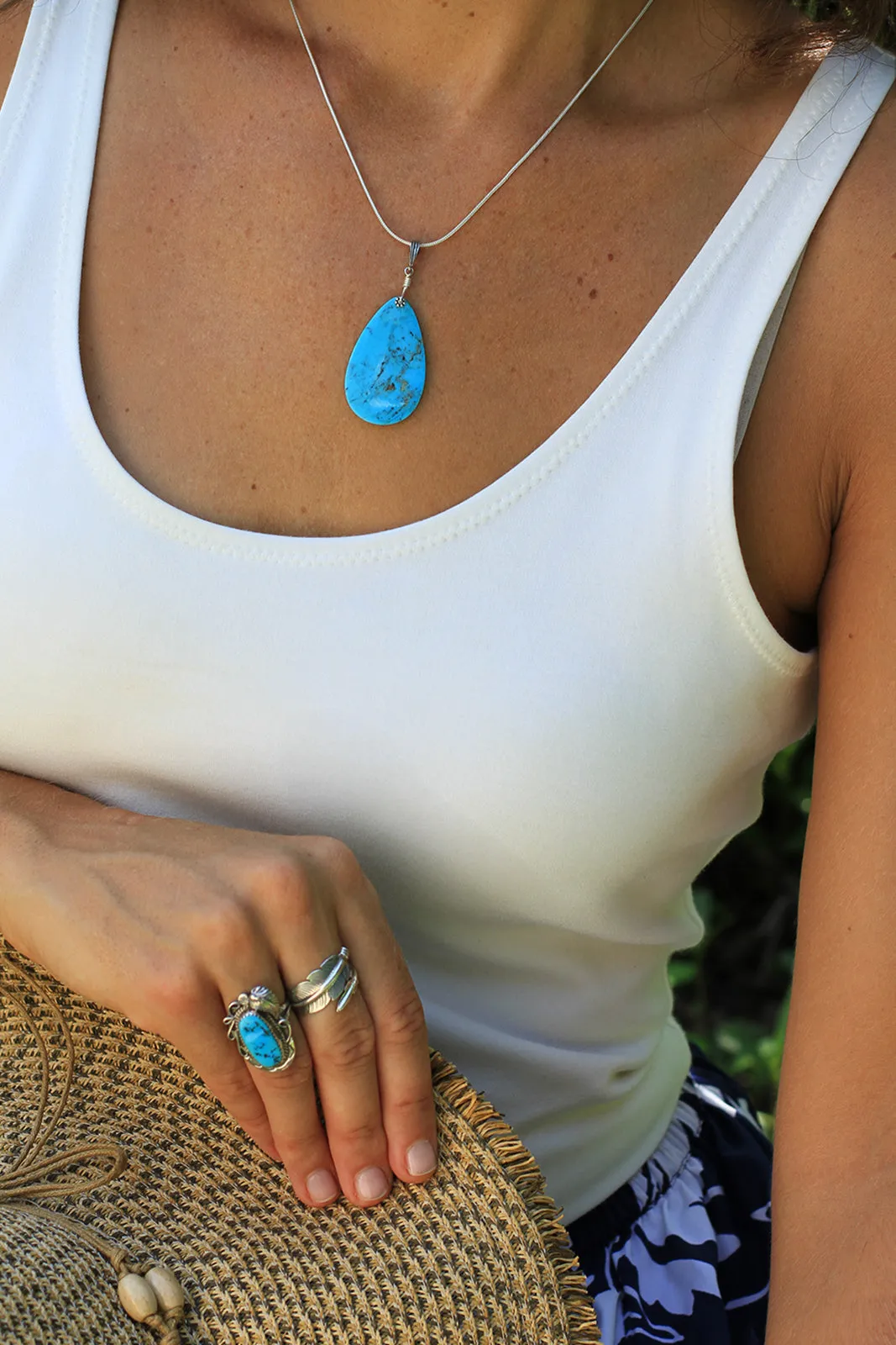 Blue Turquoise Large Slab Pendant