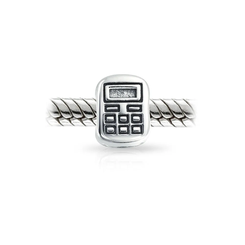 Bookkeeper Accountant Math Calculator Bead Charm .925 Sterling Silver