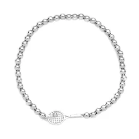 Born To Rally Silver Bead Tennis Racket Bracelet