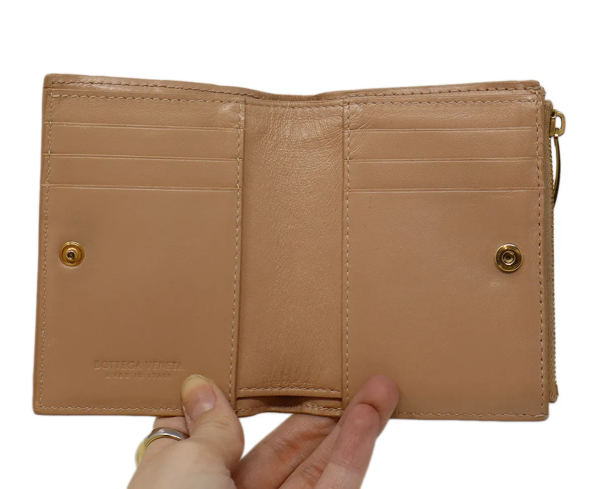 Bottega Veneta Tan Woven Leather Wallet