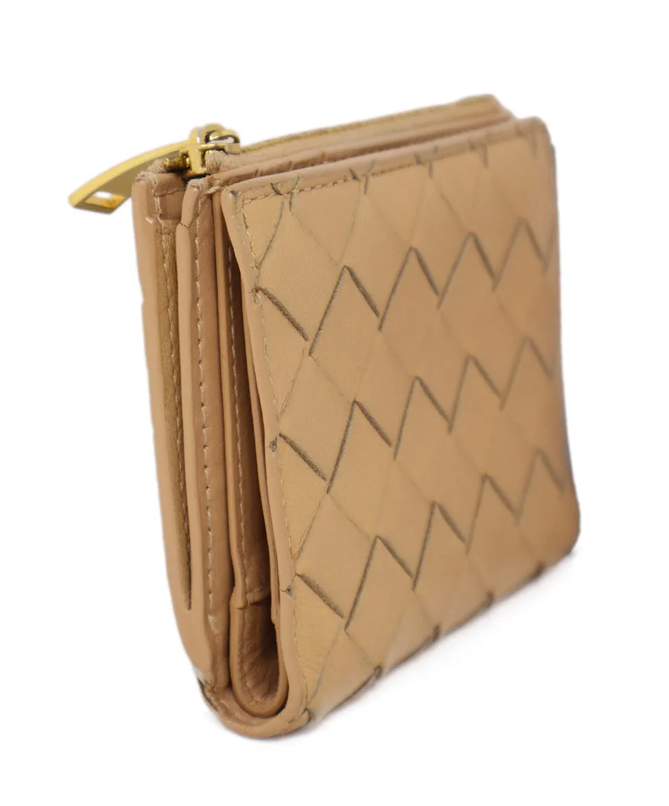 Bottega Veneta Tan Woven Leather Wallet