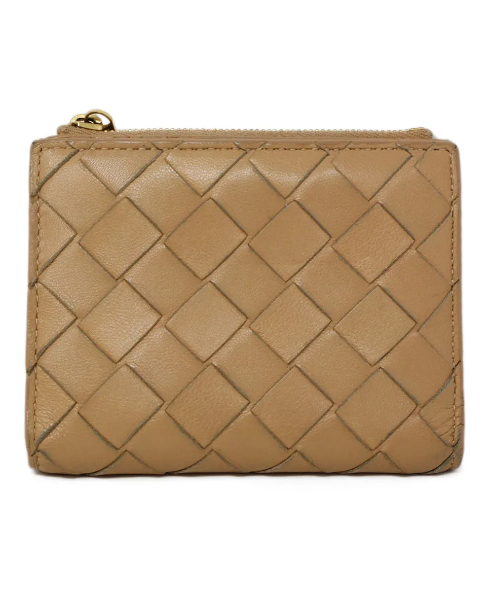 Bottega Veneta Tan Woven Leather Wallet