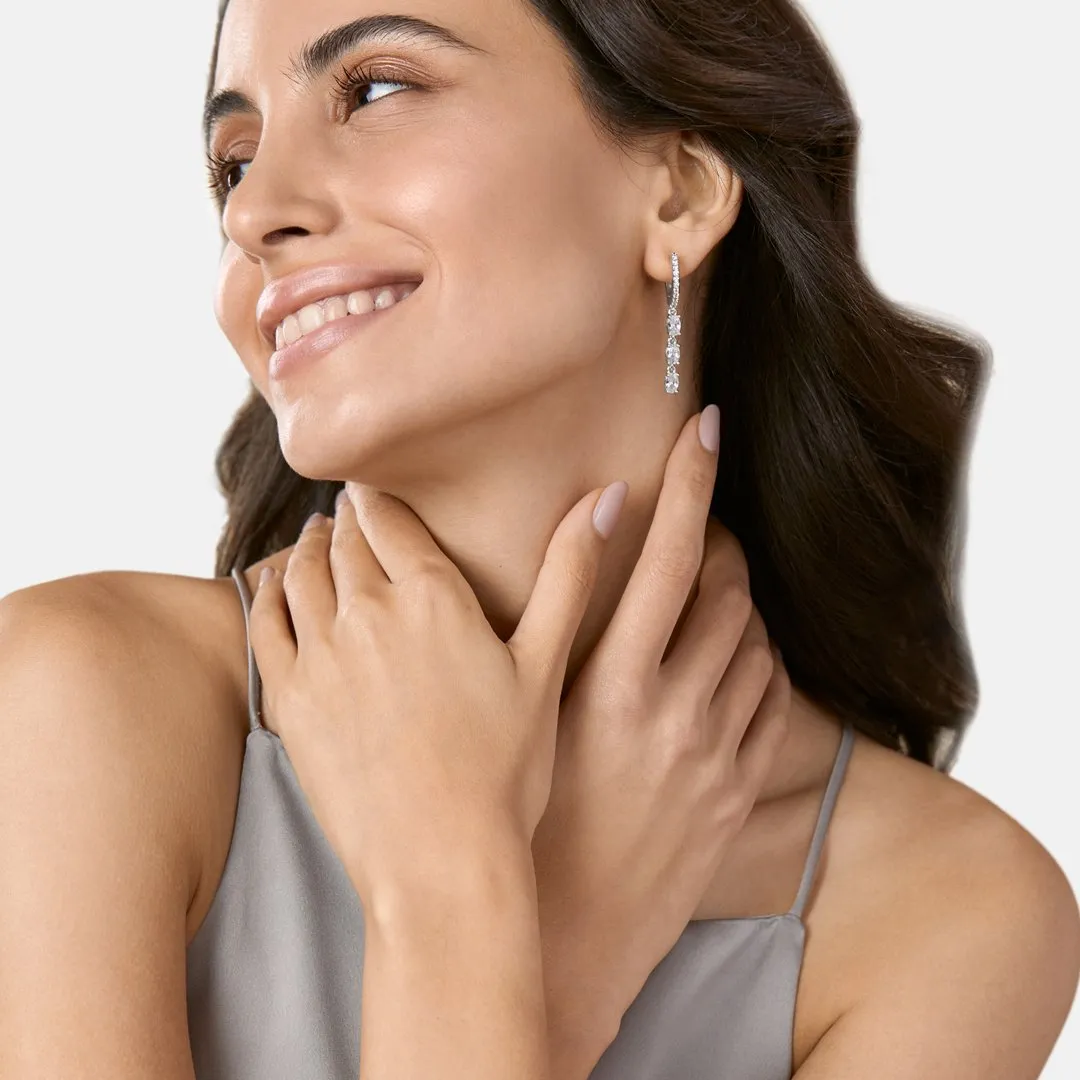 Brass 18k Rose Gold Oval Crystal Dangler Earring Pair For Women