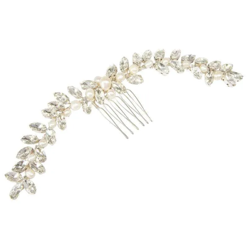 Brides Chic Pearl Hair Comb, Crystals, Silver 7404