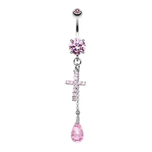 Chain n' Cross Drop Belly Ring