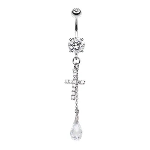 Chain n' Cross Drop Belly Ring