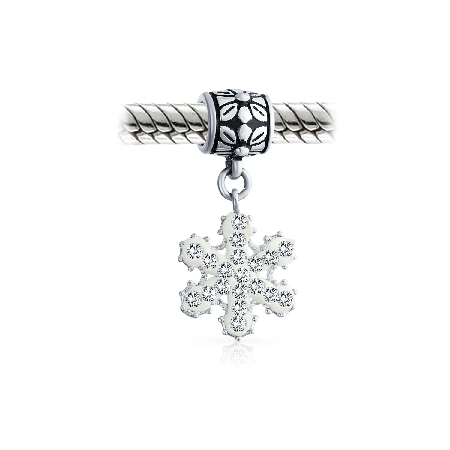 Christmas Charm Bead Snowflake Crystal Dangle for Holiday Bracelets