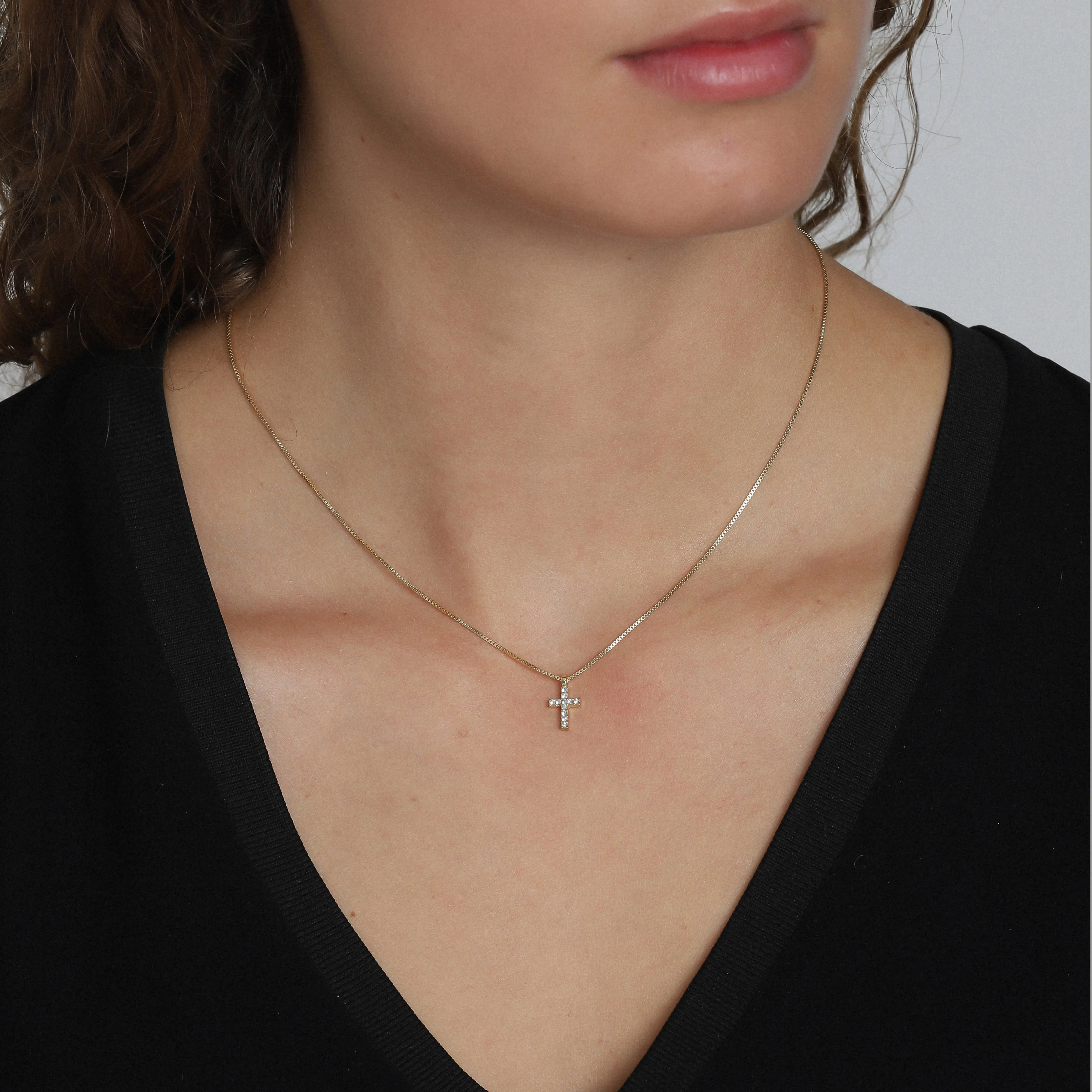 CLARA crystal cross necklace gold-plated