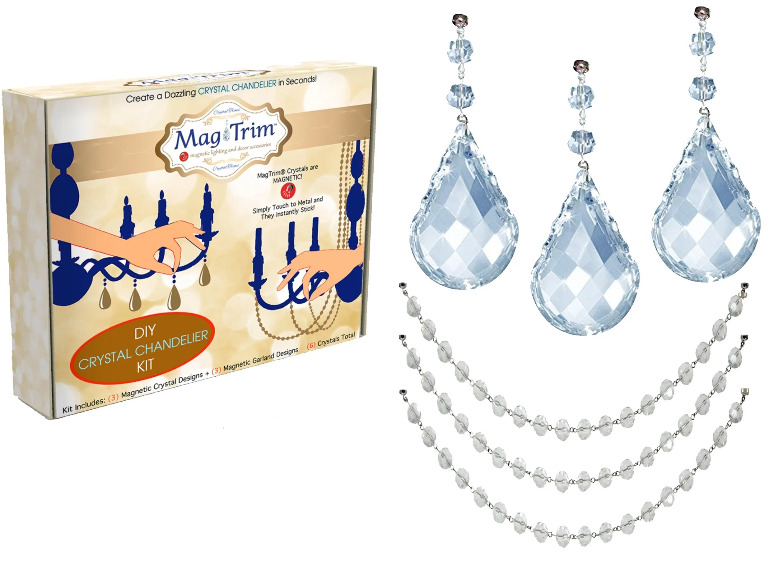 COMPLETE CHANDELIER MAKEOVER KIT - 4" Round Bottom Pendalogue - Magnetic Chandelier Crystals ( 6 Piece Kit)