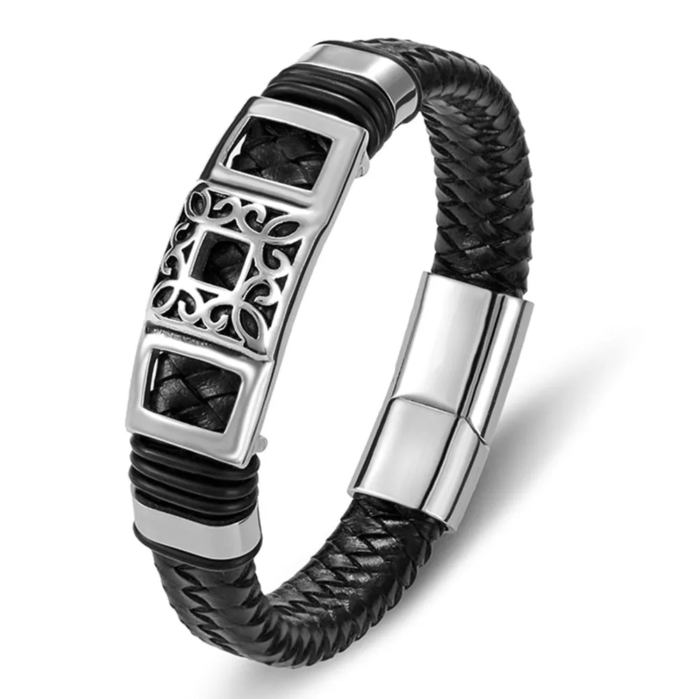 Couples Fashion Charm Rope Wholesale  Black Genuine Leather Bracelet