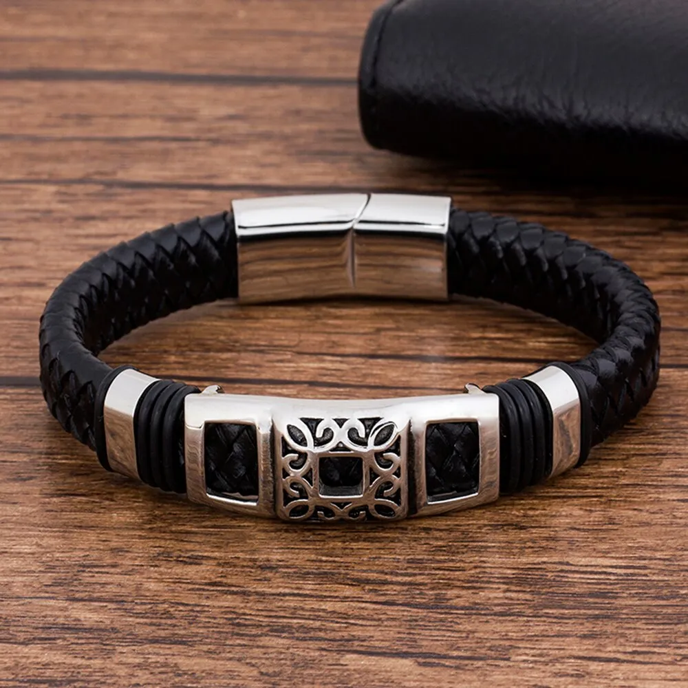 Couples Fashion Charm Rope Wholesale  Black Genuine Leather Bracelet