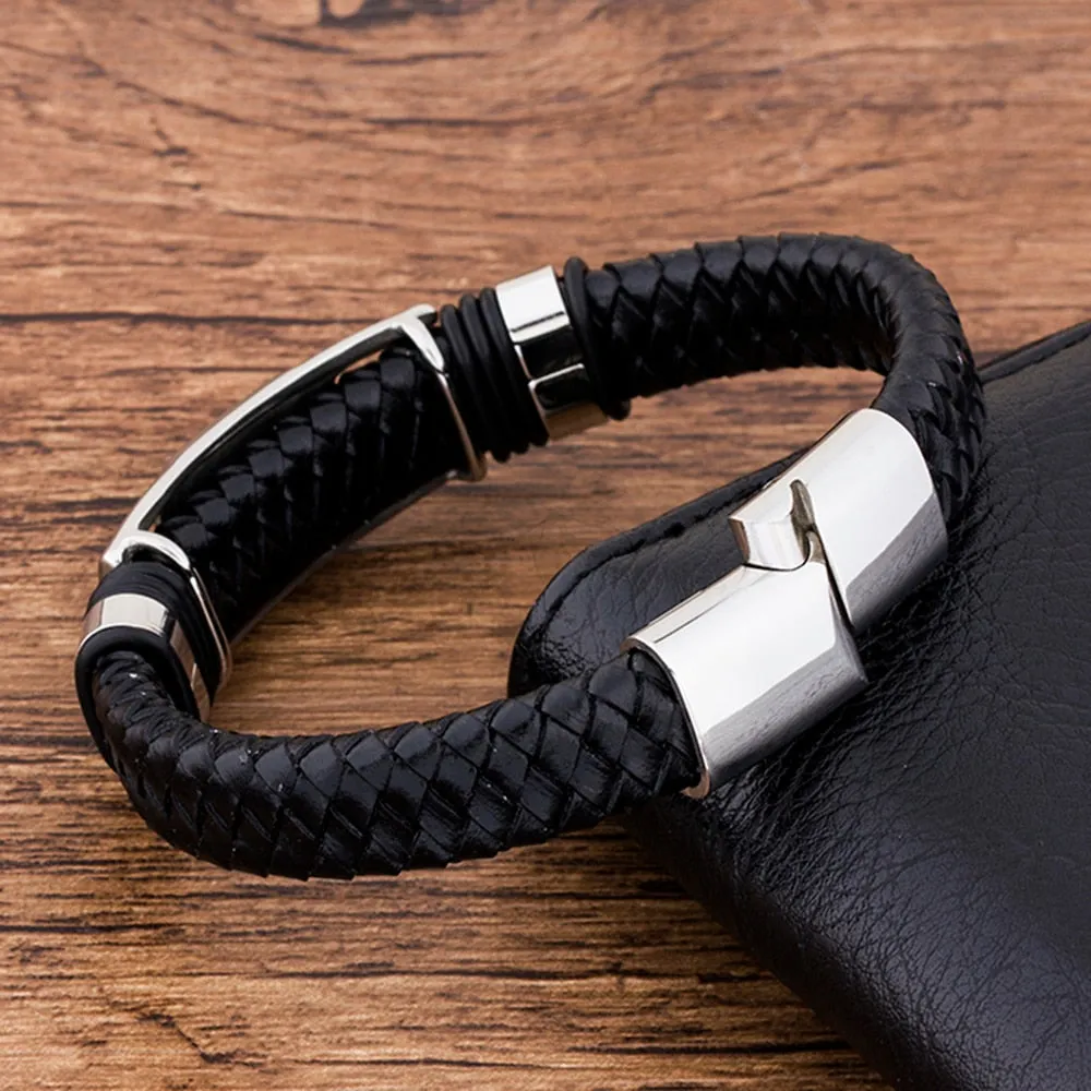 Couples Fashion Charm Rope Wholesale  Black Genuine Leather Bracelet