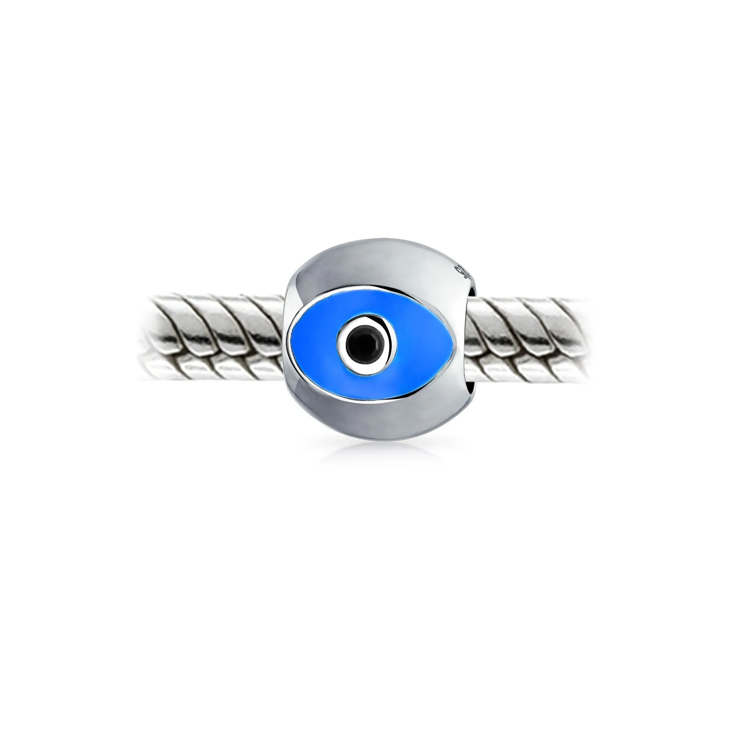 Crystal Blue Evil Eye Spiritual Hamsa Hand Charm Bead .925 Silver