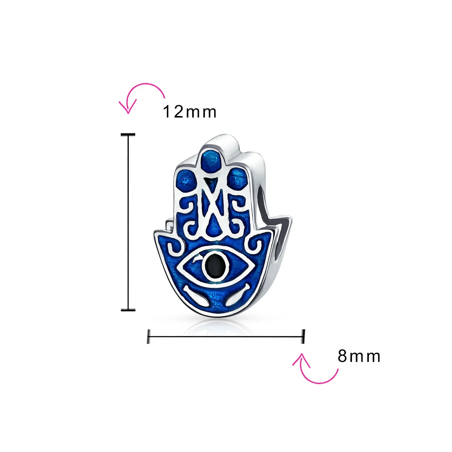 Crystal Blue Evil Eye Spiritual Hamsa Hand Charm Bead .925 Silver